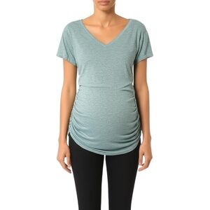 GINKANA Heathered Teal Maternity Crossover Cap Sleeves Top Womens Size XL